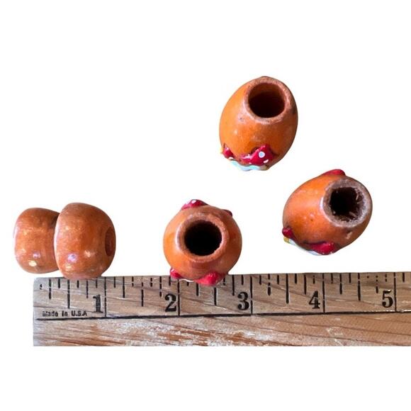 VTG Hand Painted Wooden Beads 3D Mushrooms Orange Retro Hippy DIY Necklace Craft - Picture 4 of 5